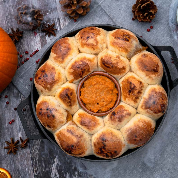 Gefüllte Pizzabrötchen mit Kürbis- und Schokofüllung