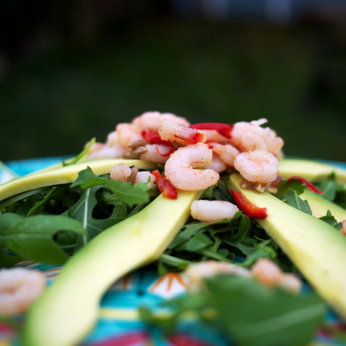 Garnelen -, Knoblauch - und Avocado - Salat